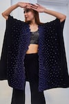 Monk & Mei_Blue Velvet Geometric Round Kaftan And Pant Set _Online_at_Aza_Fashions