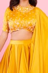 Buy_PIRI INDIA_Yellow Milano Satin Hand Embroidered Glass Cowl Pre-draped Saree Set  _Online_at_Aza_Fashions