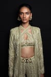 Buy_Ritika Mirchandani_Green Net Embroidery Bead Jacket Zana Abstract Pattern Sharara Set  _Online_at_Aza_Fashions