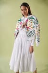 Betrue_White 100% Linen Embroidery Foliage Mandarin Collar Bali Bomber Jacket _Online_at_Aza_Fashions