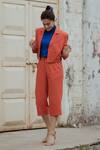 Buy_Betrue_Orange Cotton Linen Notched Double Breasted Jacket And Culottes Set  _Online_at_Aza_Fashions