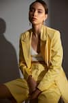 Betrue_Yellow Cotton Satin Notched Lapel Double Breasted Blazer And Shorts Set  _Online_at_Aza_Fashions