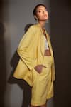 Buy_Betrue_Yellow Cotton Satin Notched Lapel Double Breasted Blazer And Shorts Set  _Online_at_Aza_Fashions