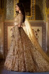 Seema Gujral_Gold Net Metallic Floral Embroidered Lehenga Set_Online_at_Aza_Fashions