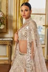 Seema Gujral_Gold Net Embroidery Mirror And Thread Scoop Neck Lehenga Set For Women_Online_at_Aza_Fashions