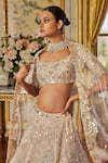 Buy_Seema Gujral_Gold Net Embroidery Mirror And Thread Scoop Neck Lehenga Set For Women_Online_at_Aza_Fashions