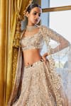 Shop_Seema Gujral_Gold Net Embroidery Mirror And Thread Scoop Neck Lehenga Set For Women_Online_at_Aza_Fashions