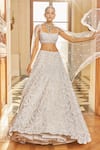 Seema Gujral Ivory Net Beads, Embroidery Square Neck Scallop Bridal Lehenga Set Online at Aza Fashions Seema Gujral_Ivory Net Beads, Embroidery Square Neck Scallop Bridal Lehenga Set _Online_at_Aza_Fashions