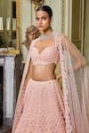 Seema Gujral_Gold Net Embroidery Pearls And Crystals Leaf Neck Bridal Lehenga Set  _Online_at_Aza_Fashions