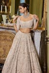 Buy_Seema Gujral_Beige Blouse And Lehenga Raw Silk & Dupatta Sequin Bridal Set  _Online_at_Aza_Fashions