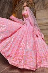 Buy_Seema Gujral_Pink Net Embroidery Sequin Sweetheart Neon Work Bridal Lehenga Set _Online_at_Aza_Fashions