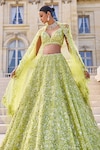 Seema Gujral_Green Net Embroidery Sequin Sweetheart Neck Tonal Bridal Lehenga Set _Online_at_Aza_Fashions