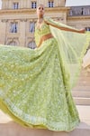 Buy_Seema Gujral_Green Net Embroidery Sequin Sweetheart Neck Tonal Bridal Lehenga Set _Online_at_Aza_Fashions