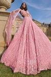 Seema Gujral_Pink Net Embroidery Sequin Sweetheart Neck And Bead Bridal Lehenga Set  _Online_at_Aza_Fashions