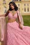 Buy_Seema Gujral_Pink Net Embroidery Sequin Sweetheart Neck And Bead Bridal Lehenga Set  _Online_at_Aza_Fashions