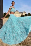 Seema Gujral_Blue Net Embroidery Sequin One Shoulder Off Bridal Lehenga Set _Online_at_Aza_Fashions