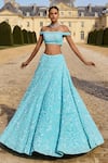 Shop_Seema Gujral_Blue Net Embroidery Sequin One Shoulder Off Bridal Lehenga Set _Online_at_Aza_Fashions