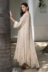 Label Ruhbab_Off White Georgette Embroidery Thread Round Kalidar Kaftan  _Online_at_Aza_Fashions