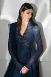 Label Ruhbab_Blue Silk Georgette Embroidery Thread V Neck Floral Anarkali Set For Women_Online_at_Aza_Fashions