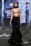 Ritika Mirchandani_Black Net Embroidery Mari Metallic Disco Floral Bustier And Sharara Set  _at_Aza_Fashions