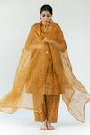 Nirjara_Yellow Organza, Silk Embroidery Adi Bell Odhani _Online_at_Aza_Fashions
