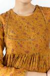 Buy_Nirjara_Yellow Cotton, Silk Embroidery, Sequins Round Neck Roohani Floral Print Jama Set _Online_at_Aza_Fashions
