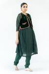 Buy_Nirjara_Green Chanderi Cotton, Cotton, Silk Embroidery Round Arsh Kurta And Churidar Set _Online_at_Aza_Fashions