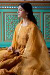 Buy_Nirjara_Yellow Organza, Silk Embroidery Adi Bell Odhani _Online_at_Aza_Fashions