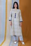 Banana Labs_Yellow Cotton Printed Striped Round Flabber Kurta Pant Set _at_Aza_Fashions