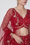 Ruchira Nangalia_Red Modal Blend Printed Bandhani V Neck Flared Lehenga Set  _Online_at_Aza_Fashions