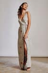 Pocket Stories_Off White Crepe Printed Abstract V Neck Reversible Maxi Dress  _Online_at_Aza_Fashions