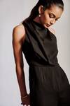 Pocket Stories_Black Hemp High Neck Solid Jumpsuit _Online_at_Aza_Fashions