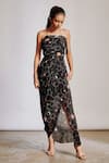 Pocket Stories_Black Crepe Printed Abstract Halter Maxi Dress  _Online_at_Aza_Fashions