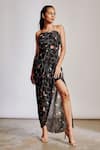 Buy_Pocket Stories_Black Crepe Printed Abstract Halter Maxi Dress  _Online_at_Aza_Fashions