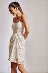 Buy_Pocket Stories_Off White Crepe Sweetheart Neck Abstract Print Short Corset Dress _Online_at_Aza_Fashions