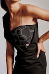 Pocket Stories_Black Honeycomb Printed Abstract Lapel Collar Solid Jumpsuit  _at_Aza_Fashions