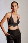 Shop_Pocket Stories_Black Crepe Print Honey Comb Halter Neck Bustier And Pant Set _Online_at_Aza_Fashions