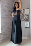 Shop_Pocket Stories_Black Mesh Sweetheart Neck Side Slit Corset Gown  _Online_at_Aza_Fashions