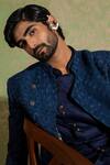 Ankita Shahabadi_Blue Silk Thread Hamir Embroidered Achkan _Online_at_Aza_Fashions