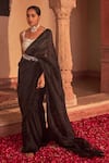NIDHIKA SHEKHAR_Black Silk Sequins, Feathers, Beads Deccan Tyohaar Pre-draped Saree Set _Online_at_Aza_Fashions