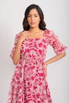 Buy_Aroop Shop India_Pink Chiffon Square Neck Irene Floral Print Puff Sleeve Dress _Online_at_Aza_Fashions