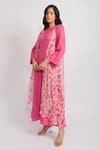 AROOP SHOP INDIA_Pink Recycled Chiffon Printed Floral Round Solid Jumpsuit With Cape _Online_at_Aza_Fashions