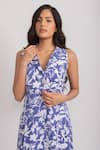 Buy_Aroop Shop India_Blue Velvet Embroidery Button-down Neck Pixie Floral Print Shirt Dress _Online_at_Aza_Fashions