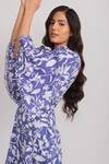 Aroop Shop India_Blue Vegan Silk Printed Floral Square Neck Tulla Flared Sleeve Dress For Women_Online_at_Aza_Fashions