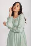 Buy_Aroop Shop India_Green Velvet Keyhole Neck Greta Tiered Dress _Online_at_Aza_Fashions