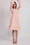 AROOP SHOP INDIA_Peach Vegan Silk Tie-up Martina Tiered Dress _Online_at_Aza_Fashions