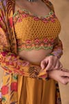 Buy_Shachi Sood_Yellow Dupion Silk Floral Square Neck Pearl Hand Embroidered Top Pant Set _Online_at_Aza_Fashions
