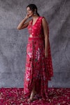 Shachi Sood Pink Dupion Silk Floral Square Neck Print Draped Saree With Blouse Online at Aza Fashions Shachi Sood_Pink Dupion Silk Floral Square Neck Print Draped Saree With Blouse _Online_at_Aza_Fashions