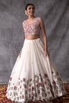 Shop_Shachi Sood_White Dupion Silk Printed Floral U Neck Botanical Lehenga And Blouse Set _Online_at_Aza_Fashions