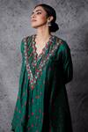 Buy_Shachi Sood_Green Dupion Silk Floral V Neck Flower Embroidered Short Kurta And Skirt Set _Online_at_Aza_Fashions